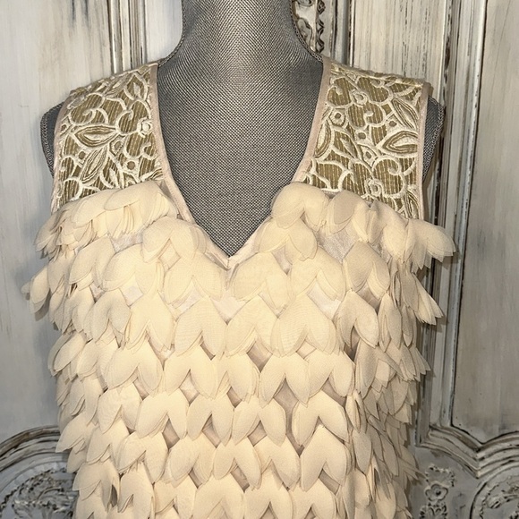 Champagne & Strawberry Sleeveless V Neck 3D Blush and Lace Statement Dress S/8P - Picture 5 of 14